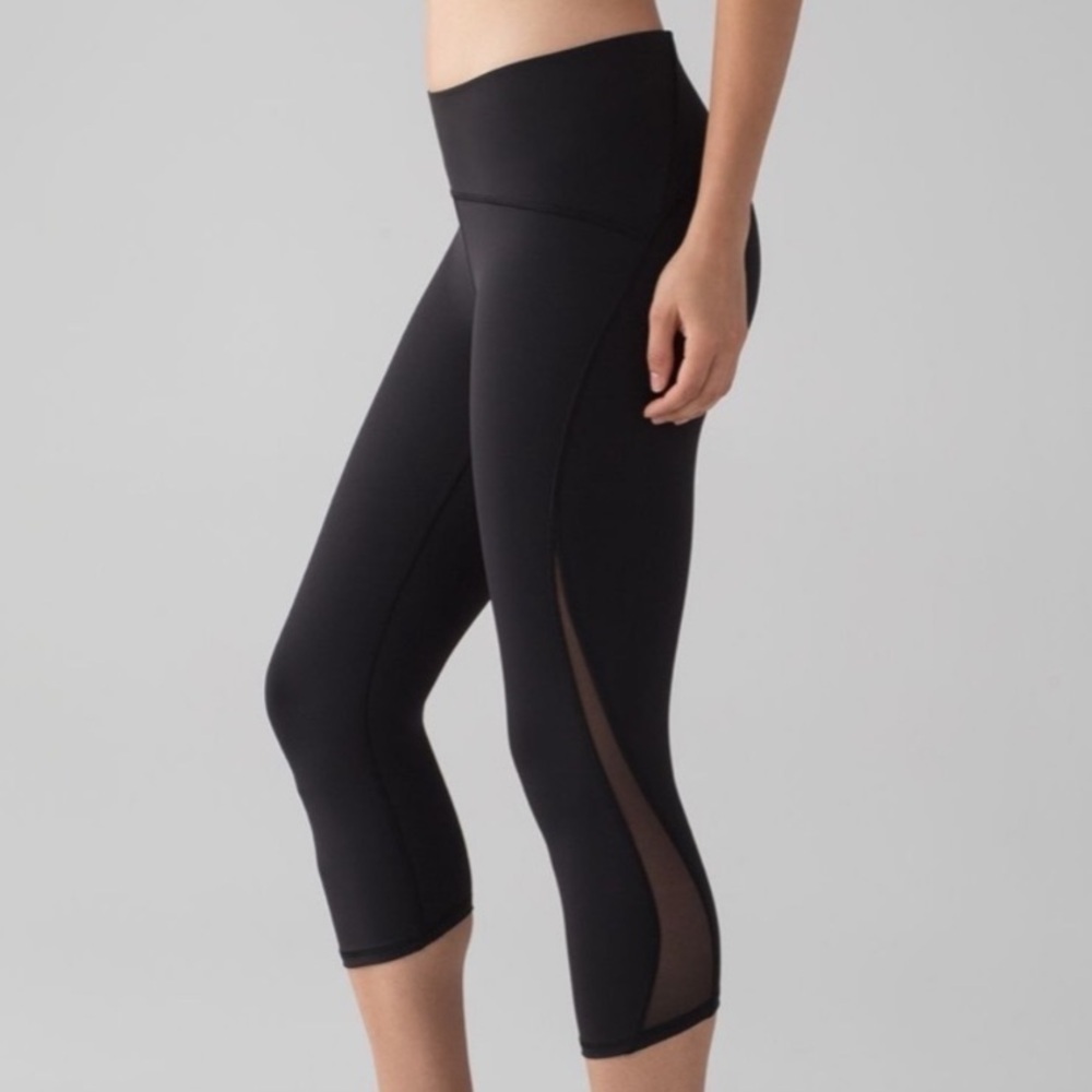 Lululemon Train Times Crop Mesh Leggings Pants Black size 2 - Picture 1 of 7